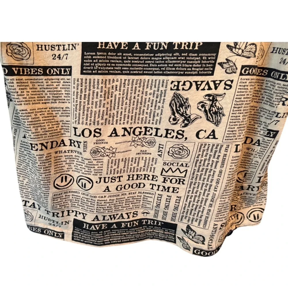 Eighty Eight Brand Boys Newspaper Print Graphic Tee Los Angeles Beige Black 14